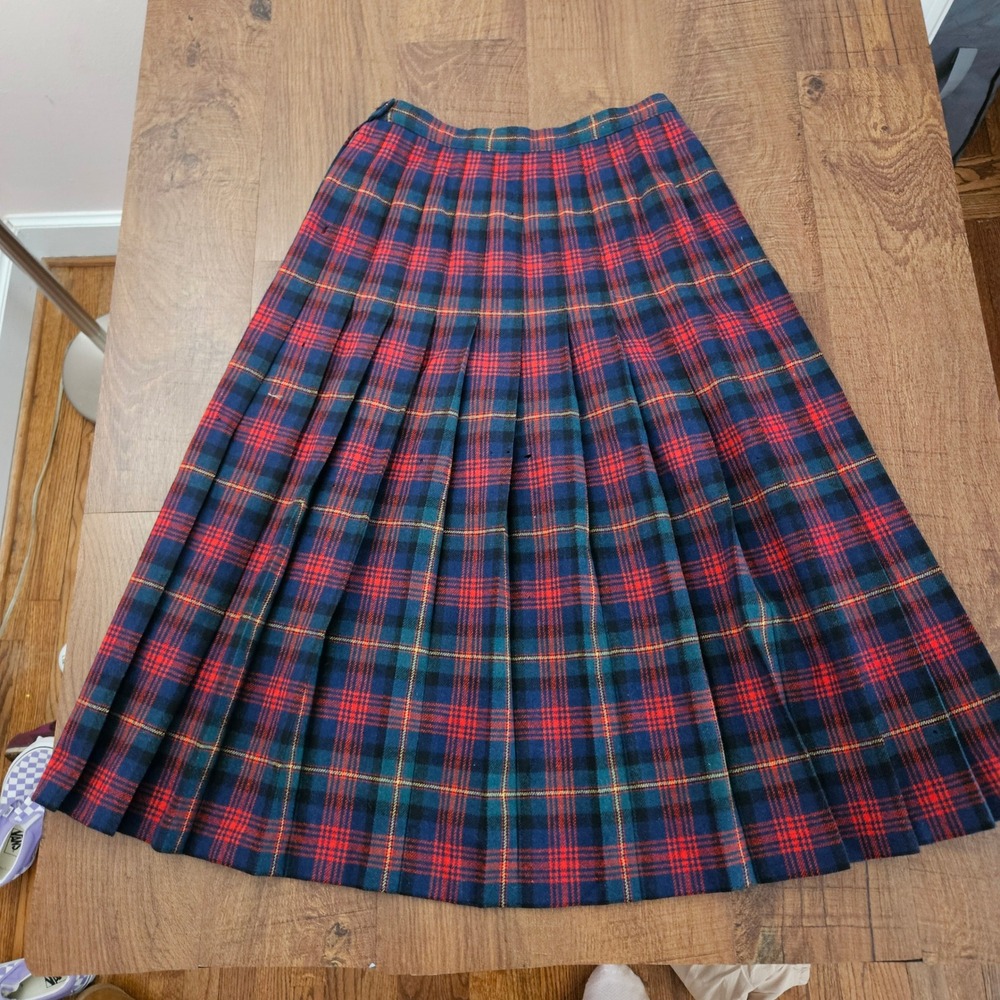 Pendleton Vintage Wool MacLennan Tartan Plaid Pleated Midi Skirt Red Blue USA - Picture 5 of 11